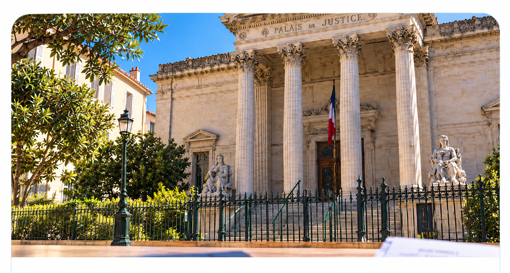 Documents juridiques devant le Palais de justice